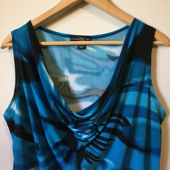 Free With 25$ Purchase Blue Painterly Abstract Floral Cowl Neck Sleevele… - Picture 4 of 13
